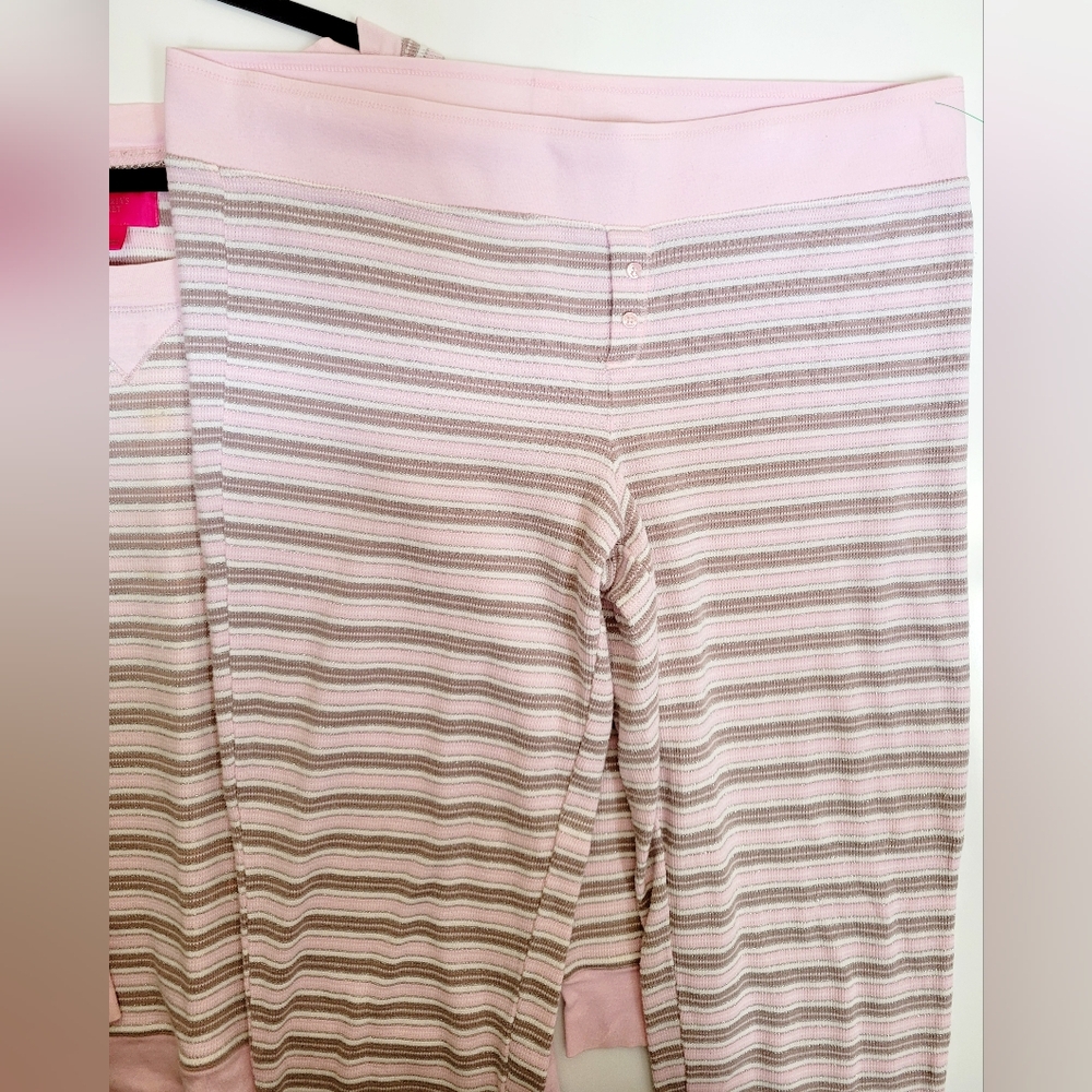 Victoria's Secret Thermal Stretch Cotton Striped Pink/Gray Women's Pajama Set L - Picture 7 of 16